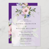 Lila Hochzeit mit zarter Wasserfarbe Rosa Rose Einladung (Vorne/Hinten)