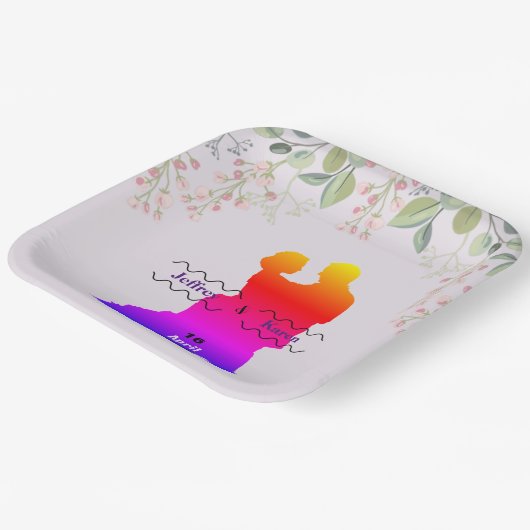 Lila Hochzeit Pappteller (Gewinkelt)