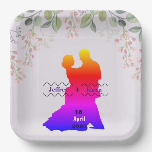 Lila Hochzeit Pappteller (Vorderseite)