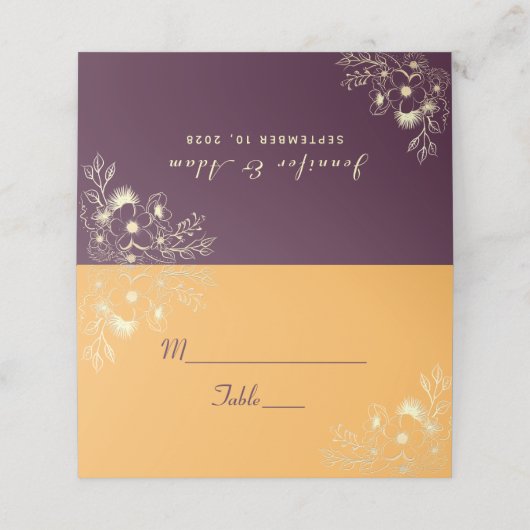 Lila Hochzeit Platzkarte (Außenseite Aufgefaltet)