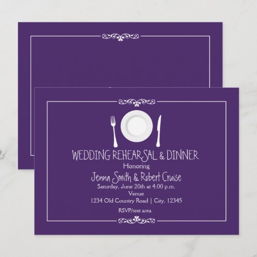 Lila Hochzeit Probe Dinner Einladung (Vorne/Hinten)