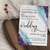 Lila Hochzeit, Rot und Aqua Wasserfarbe Moderne Ho Einladung