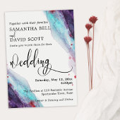 Lila Hochzeit, Rot und Aqua Wasserfarbe Moderne Ho Einladung