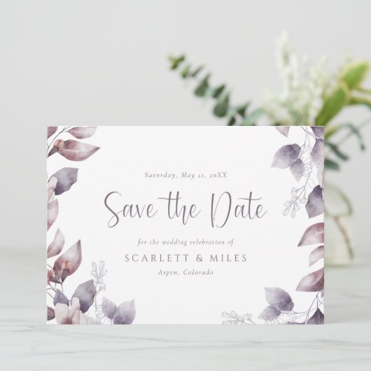 Lila Hochzeit Save The Date (Stehend Vorderseite)