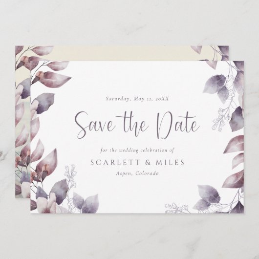 Lila Hochzeit Save The Date (Vorne/Hinten)