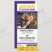 Lila Hochzeit Sichern Sie das Date Football Ticket Save The Date (Vorne/Hinten)