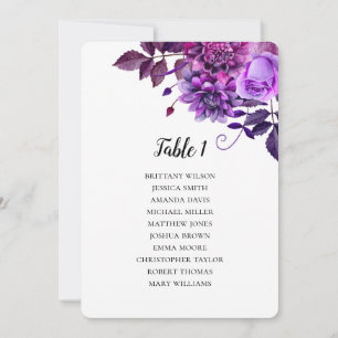 Lila Hochzeit Sitzplan. Blumiger Tischplan Einladung