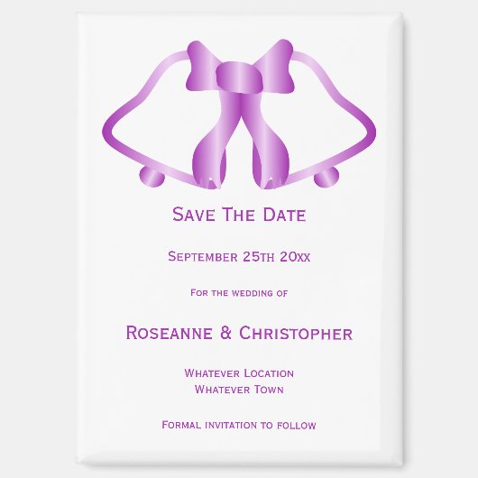 Lila Hochzeit Speichern Sie das Date Magnet Bells (Vorderseite)