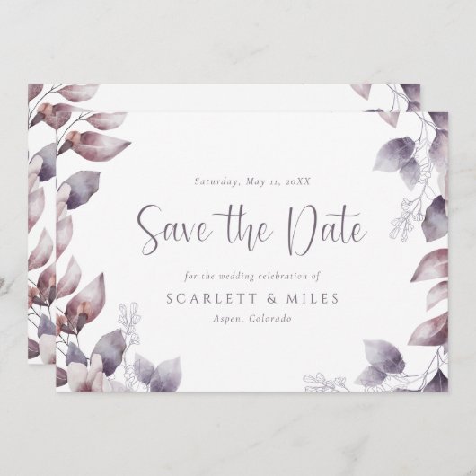 Lila Hochzeit speichert das Datum Save The Date (Vorne/Hinten)