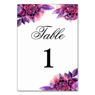 Lila Hochzeit Tischnummer. Wasserfarbe floral Tischnummer