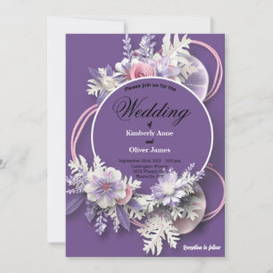 Lila Hochzeit und Blumen weiß und rosa Einladung