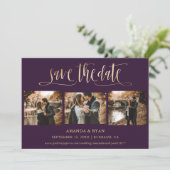 Lila Hochzeit und Hochzeit 4 Foto Save the Date (Stehend Vorderseite)