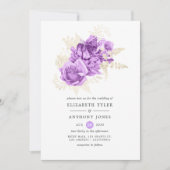 Lila Hochzeit und Hochzeit von Elfenbein Einladung (Vorderseite)