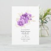 Lila Hochzeit und Hochzeit von Elfenbein Einladung (Stehend Vorderseite)