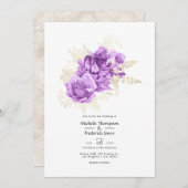 Lila Hochzeit und Hochzeit von Elfenbein Einladung (Vorne/Hinten)