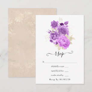 Lila Hochzeit und Hochzeit von Elfenbein RSVP Karte