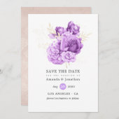 Lila Hochzeit und Hochzeit von Elfenbein Save The Date (Vorne/Hinten)