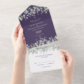 Lila Hochzeit und Lilac Floral Monogramm All In One Einladung (Abreißen)