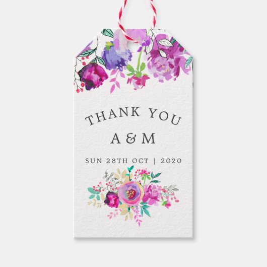 Lila Hochzeit und Minzflora Vielen Dank Geschenkanhänger (Vorderseite)