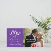 Lila Hochzeit Vielen Dank für Ihre Fotokartenvorla Dankeskarte (Stehend Vorderseite)
