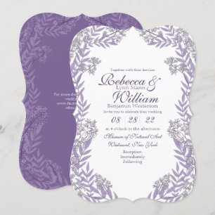 Lila Hochzeit Vintage Botanisch Einladung