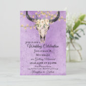 Lila Hochzeit von Boho Floral Skull und String Lig Einladung (Stehend Vorderseite)