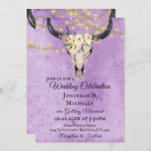 Lila Hochzeit von Boho Floral Skull und String Lig Einladung (Vorne/Hinten)