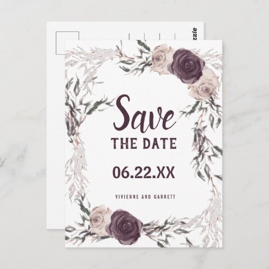 Lila Hochzeit von Elfenbeinflora-Foto retten das D Postkarte (Vorne/Hinten)