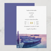 Lila Hochzeit von Fischerbooten auf der Sky Sea Einladung (Vorne/Hinten)