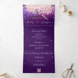 Lila Hochzeit von Lilac und rosa Herzleder Dreifach Gefaltete Einladung