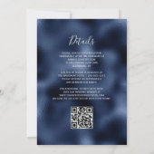Lila Hochzeit von Silver Floral Navy Foil QR Code Einladung (Rückseite)