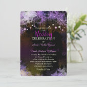 Lila Hochzeit von Starry Abend Forest Einladung (Stehend Vorderseite)