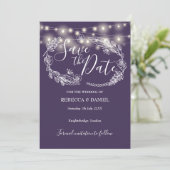 Lila Hochzeit von String Lights Save The Date (Stehend Vorderseite)