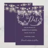 Lila Hochzeit von String Lights Save The Date (Vorne/Hinten)