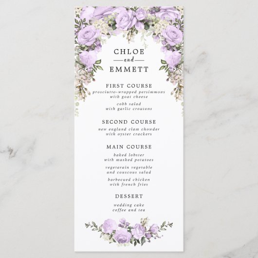 Lila Hochzeit von Wasserfarben Menükarte (Vorderseite)