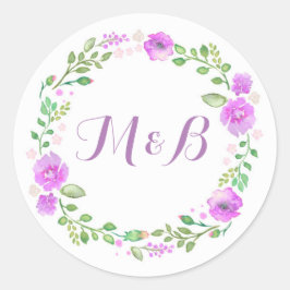 Lila Hochzeit von Wasserfarben Runder Aufkleber