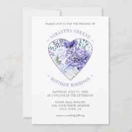 Lila Hochzeit von White Peonies Heart Typografy Einladung