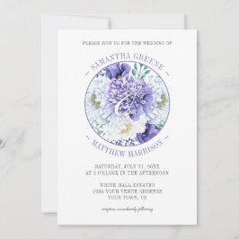 Lila Hochzeit von White Peonies Poppies Typografy Einladung