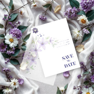 Lila Hochzeit von zarter Blüte und botanischer Zwe Pergament Einladungen