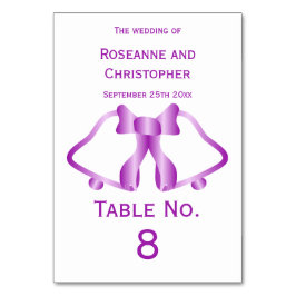 Lila Hochzeitkarten-Tischnummer-Glocken und Band Tischnummer