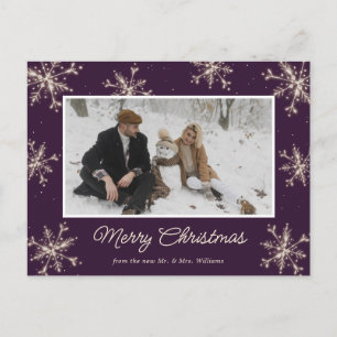 Lila Hochzeits-Schneeflocken-Foto Frohe Weihnachte Feiertagspostkarte