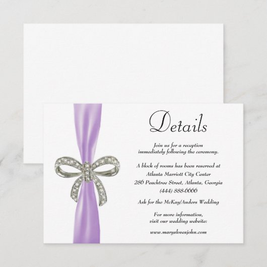 Lila Hochzeitsdetails der Diamantenbühne Begleitkarte (Vorne/Hinten)