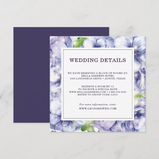 Lila Hochzeitsdetails für Blumenanemone Einladung (Vorne/Hinten)