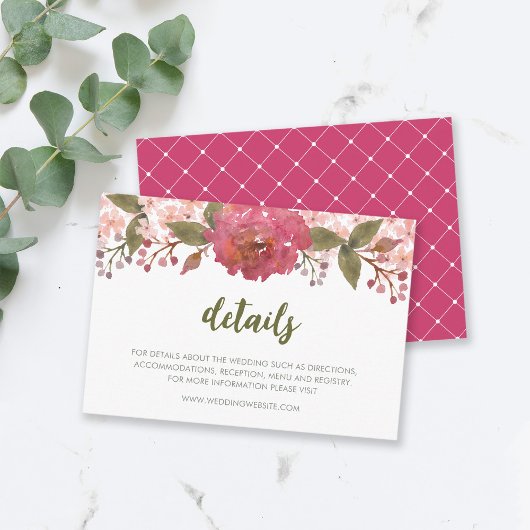 Lila Hochzeitsdetails für Wasserfarben Begleitkarte