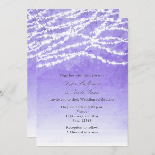 Lila Hochzeitseinladung durch rustikale String-Lig Einladung (Vorne/Hinten)