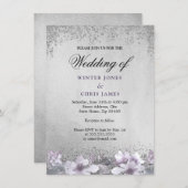 Lila Hochzeitseinladung für Silberfolien Einladung (Vorne/Hinten)