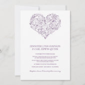 Lila Hochzeitseinladung zum Blumenherz Einladung (Vorderseite)