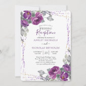 Lila Hochzeitsempfehlung mit Flora und Confetti Einladung (Vorderseite)