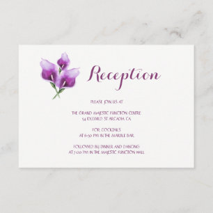 Lila Hochzeitsempfehlung von Calla Lily Floral Begleitkarte