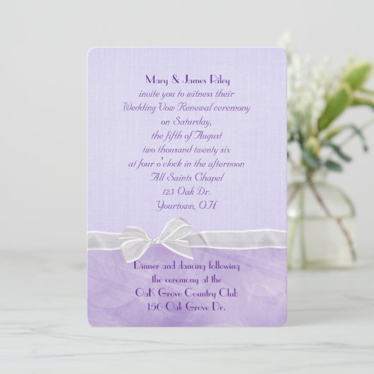 Lila Hochzeitsfeier Einladung (Stehend Vorderseite)